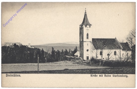 Dreistetten, Kirche mit Ruine Starhemberg