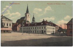 Hollabrunn, Oberhollabrunn, Hauptplatz mit Rathaus u. Kirche