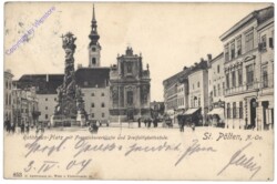 St. Pölten, Rathhausplatz mit Franziskanerkirche und Dreifaltigkeitssäule