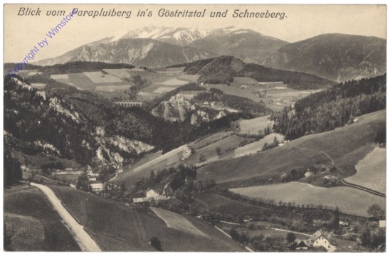 Schneeberg, Blick vom Paraluiberg in's Göstritztal und Schneeberg