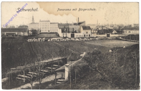 Schwechat, Panorama mit Bürgerschule