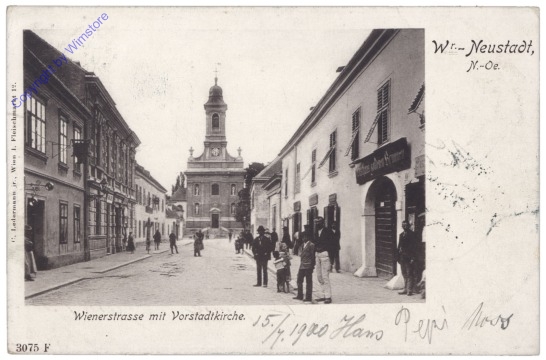ak133500 Wiener Neustadt, Wienerstrasse mit Vorstadtkirche