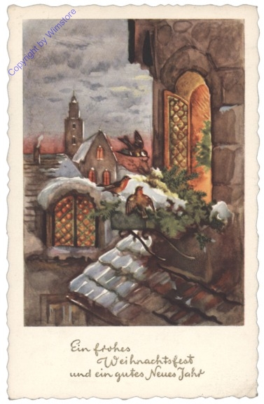Vögel auf Zweig vor einem Fenster