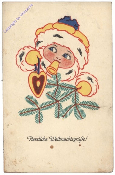Kind mit Tröte und Zweig