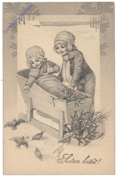 ak133852 Mädchen mit Schlitten füttern Vögel