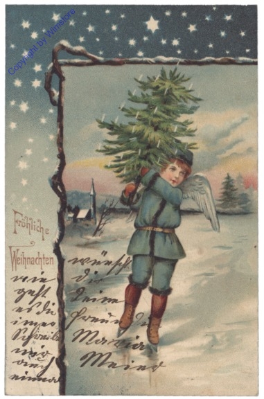 ak133945 Engerl mit Schlittschuhen trägt den Baum