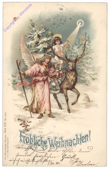 ak133975 Christkind mit Engerl und Hirsch