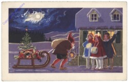 Weihnachtsmann kommt mit dem Schlitten