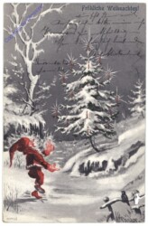 Zwerg schmückt eine Tanne - Weihnachten