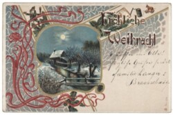 Haus am verschneiten Bach