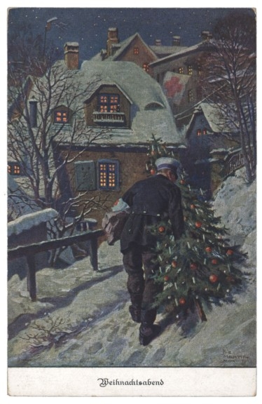 Mann mit Christbaum kehrt heim