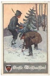 Jäger schneiden Christbaum