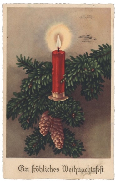 Zweig mit Kerze und Zapfen