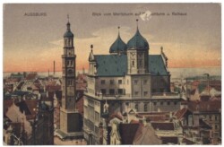 Augsburg, Blick vom Moritzturm auf Perlachturm u. Rathaus