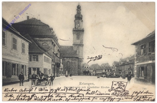 Erlangen, Hauptstrasse mit Altstädter Kirche