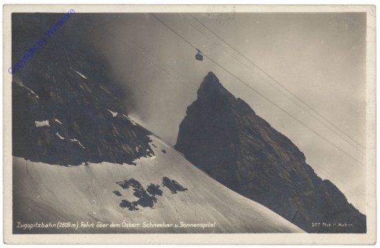 Garmisch-Partenkirchen, Zugspitzbahn fahrt über dem Österr. Schneekar u. Sonnenspitzl