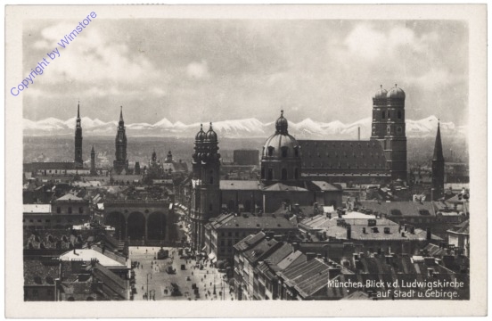 München, Blick v.d. Ludwigskirche auf Stadt u. Gebirge