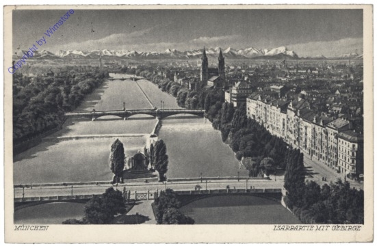 München, Isarpartie mit Gebirge