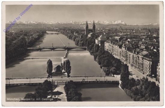 München, Isarpartie mit Gebirge