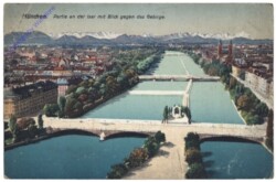 München, Partie an der Isar mit Blick gegen das Gebirge