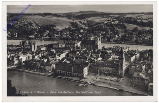 Passau, Blick auf Rathaus, Mariahilf und Stadt