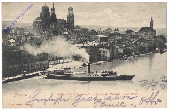 Passau, Abfahrt des Salondampfers "Kronprinz Rudolph" nach Wien