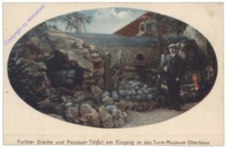 Passau, Further Drache und Passauer Tölpel am Eingang in das Turm-Museum Oberhaus