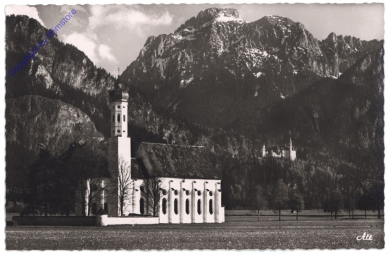Schwangau, St. Kolomanns-Kirche mit Schloß Neuschwanstein und Säuling
