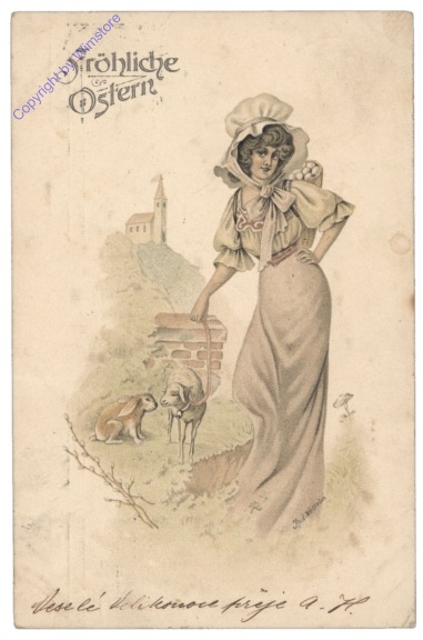 Dame mit Lammund Hasen