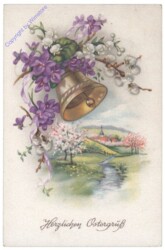 Glocke über Landschaft mit Blumen