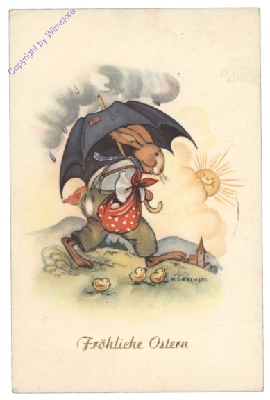 Hase mit Regenschirm