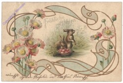 Hasen mit Eierkorb und Blumen