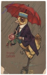 Herr Kücken mit Regenschirm