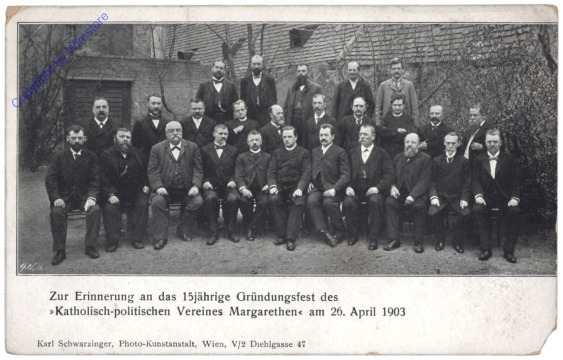 ak135834 Wien, Zur Erinnerung an das 15jährige Gründungsfest des "Katholisch-politischen Vereines Margarethen", 26.4.1903