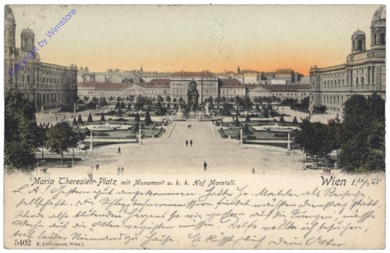 Wien 1, Maria Theresien-Platz mit Monument u. k.u.k. Hof Marstall
