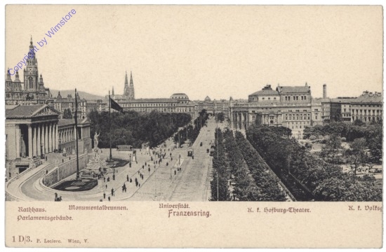 Wien 1, Parlamentsgebäude, Rathaus, Monumentalbrunnen, Universität, Hofburg-Theater, Franzensring
