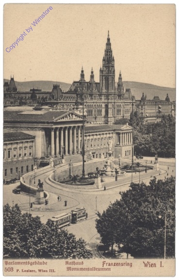 Wien 1, Franzensring, Parlamentsgebäude, Rathaus, Monumentalbrunnen