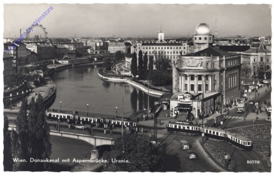 Wien 1, Donaukanal mit Aspernbrücke, Urania