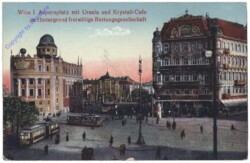 Wien 1, Aspernplatz mit Urania und Krystall-Cafe im Hintergrund freiwillige Rettungsgesellschaft