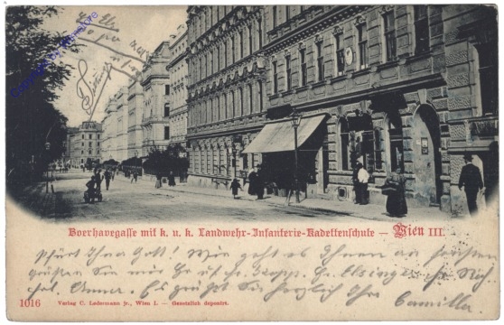 Wien 3, Boerhavegasse mit k.u.k. Landwehr-Infanterie-Kadettenschule