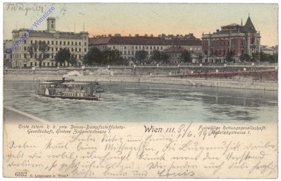 ak137728 Wien 3, Erste österr. k.k. priv. Donau-Dampfschiffahrts-Gesellschaft, Freiwillige Rettungsgesellschaft