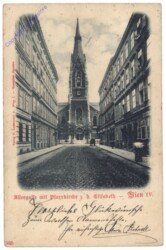 Wien 4, Alleegasse mit Pfarrkirche z.h. Elisabeth
