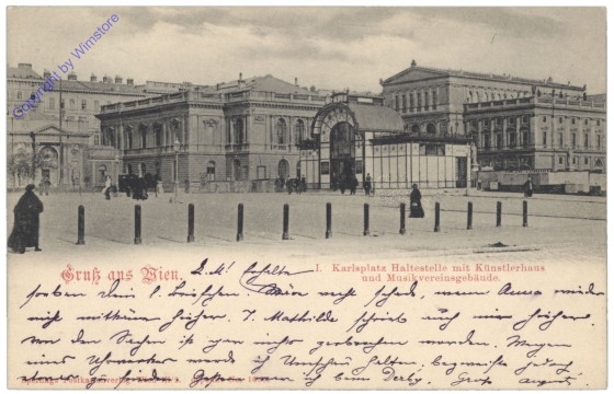 Wien 4, Karlsplatz Haltestelle mit Künstlerhaus und Musikvereinsgebäude