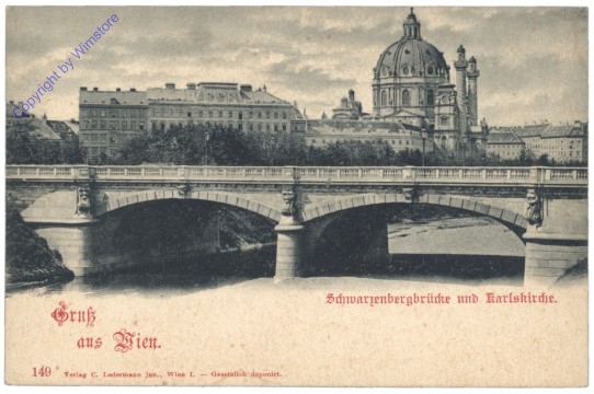 Wien 4, Schwarzenbergbrücke und Karlskirche