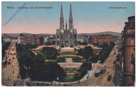 Wien 9, Votivkirche mit Maximilianplatz, Währingerstrasse