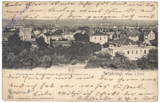 Wien 18, Panorama vom Aussichtsturm im Türkenschanzpark