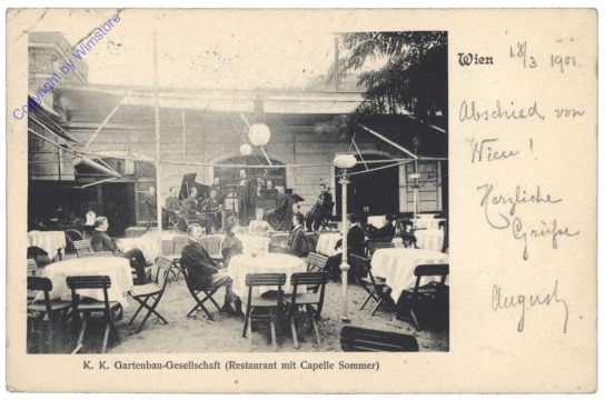 ak140373 Wien 22, K.k. Gartenbau-Gesellschaft (Restaurant mit Capelle Sommer)