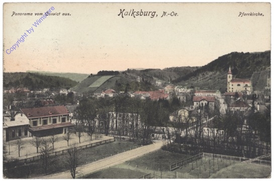 Wien 23, Kalksburg, Panorama vom Convict aus, Pfarrkirche