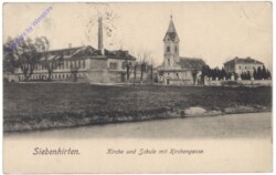 Wien 23, Siebenhirten, Kirche und Schule mit Kirchengasse