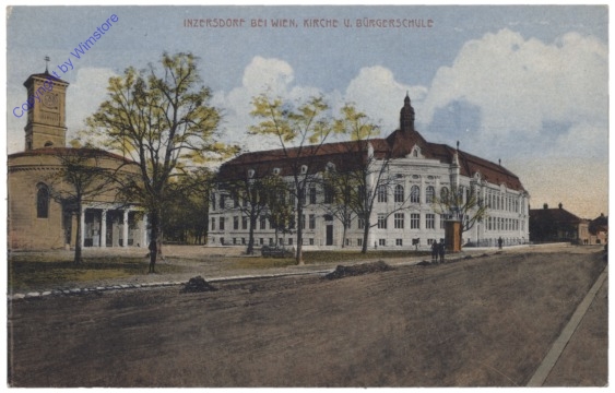Wien 23, Inzersdorf, Bürgerschule und Kirche